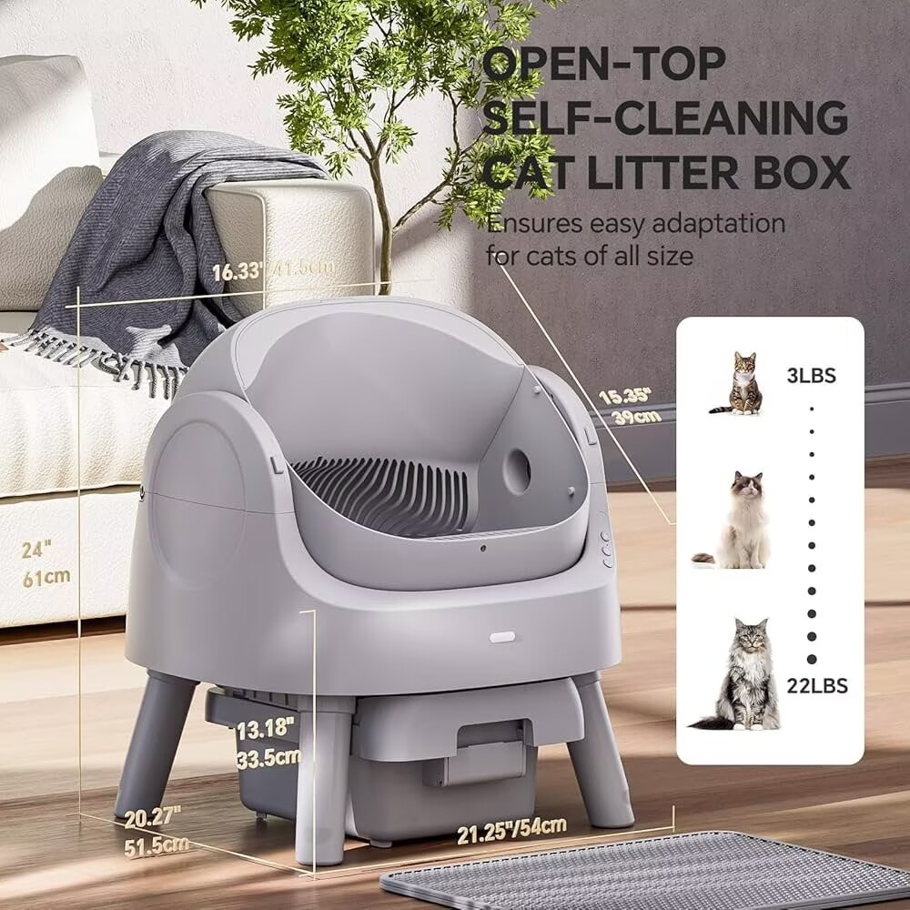 Self-cleaning litter box Comes with a garbage bag and a cat litter mat