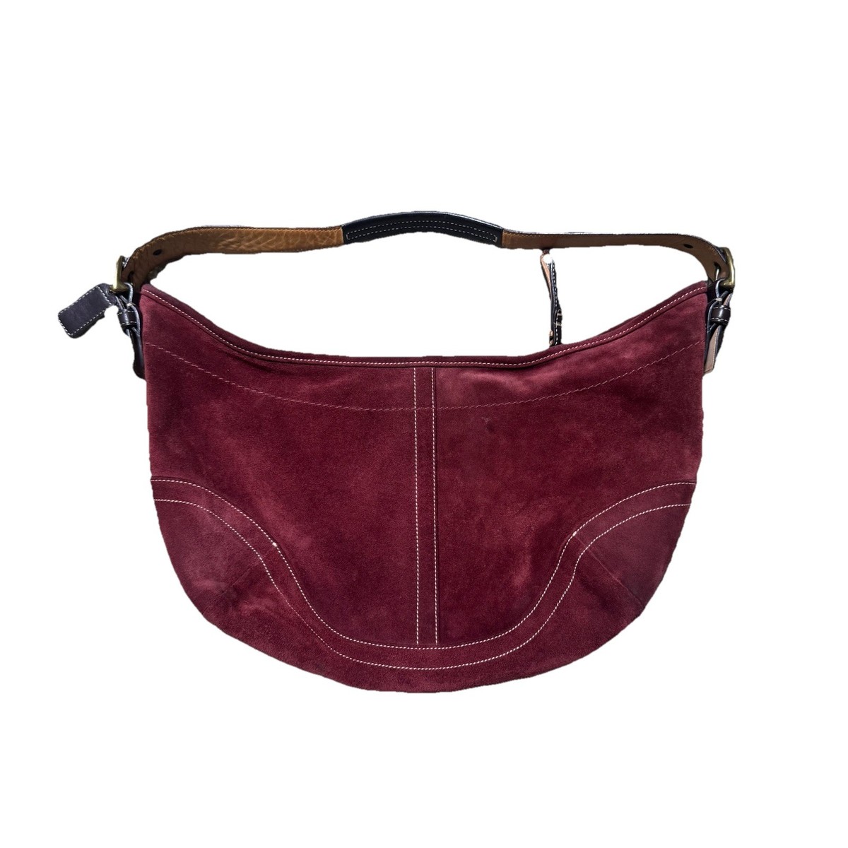 Vintage COACH Soho Handbag Red Burgundy Suede Crescent Shoulder