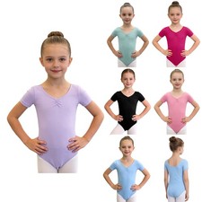 Girls Unitard Short Sleeve Bodysuit Dance Leotard Latin Ballerina Dancewear