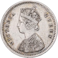 [#1509741] British India, Victoria, 2 Annas, 1874, Bombay, Silver, AU(50-53)