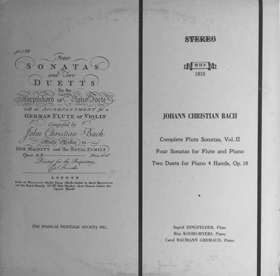 Johann Christian Bach, Complete Flute Sonatas, Vol. II; Four Sonatas For Flute A