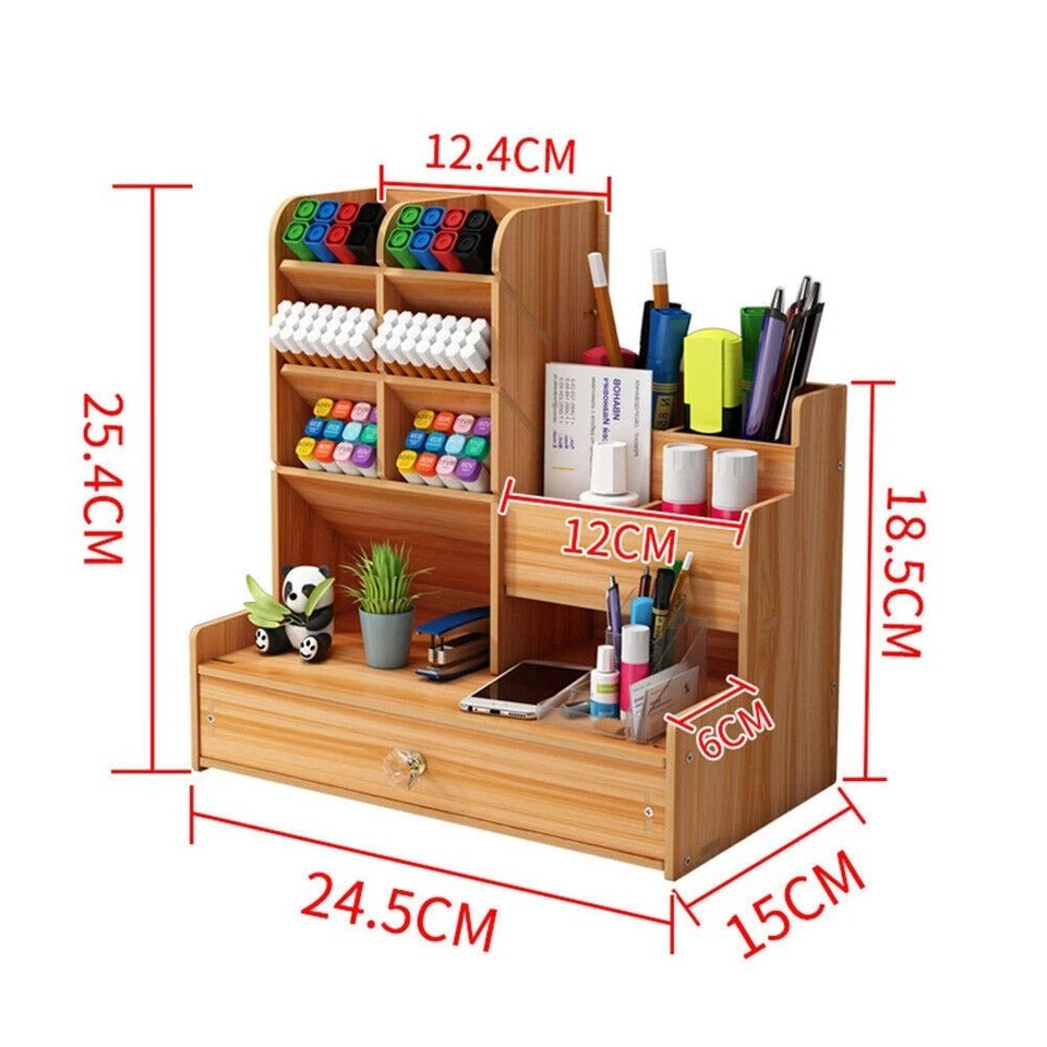 Table Pen Box Office Study Desk Organizer Table Box Tidy Case Wooden Pen Pencil ...
