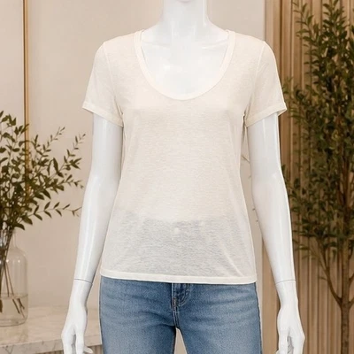 The Row Womens T-Shirt White Viscose Scoop Neck Short Sleeve XS