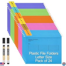 24 Pack Colored Hanging File Folders with Adjustable Tabs  Markers, Letter Size