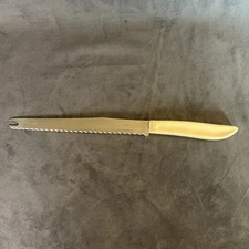 Quikut Serrated Bread Knife Vintage Ivory Handle 12” Stainless USA Mid-Century