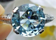 Art Deco Aquamarine 3ct Sim Sterling Silver Filigree Ring Custom-Made  D12