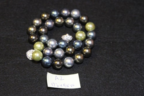 17" Tahitian 6-8mm Blue Multi Round Pearl Necklace w/Crystal Pave Clasp (A2) - Picture 10 of 11