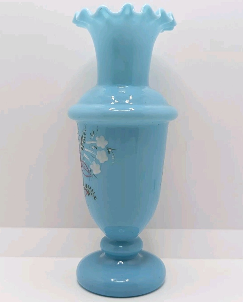 Antq Victorian Blue Bristol Glass Vase Hand Blown Pontil