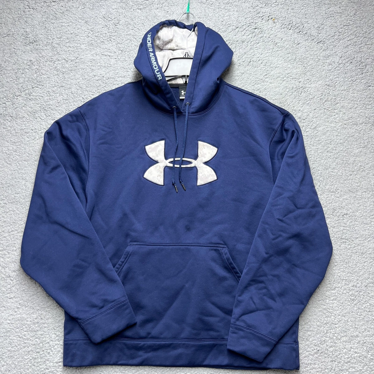 Under Armour Hoodie Sweater Mens Large Navy Blue White Long Sleeve Warm