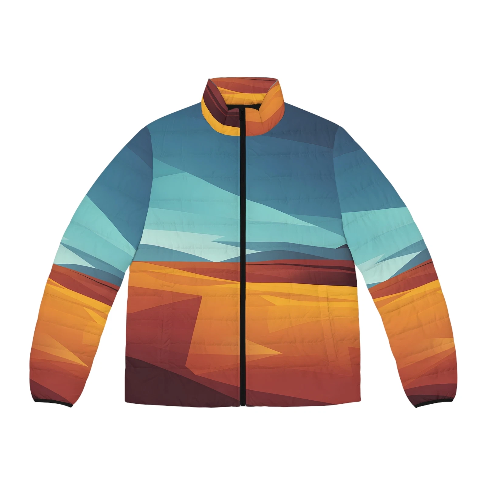 Puffer Jacket for Outdoor Adventures in Horizon Lines Artwork Design Warm Winter
Opens in a new wind