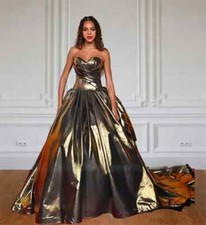 Exquisite Gold Strapless Evening Dresses Pleat Birthday Party Dresses Cocktail