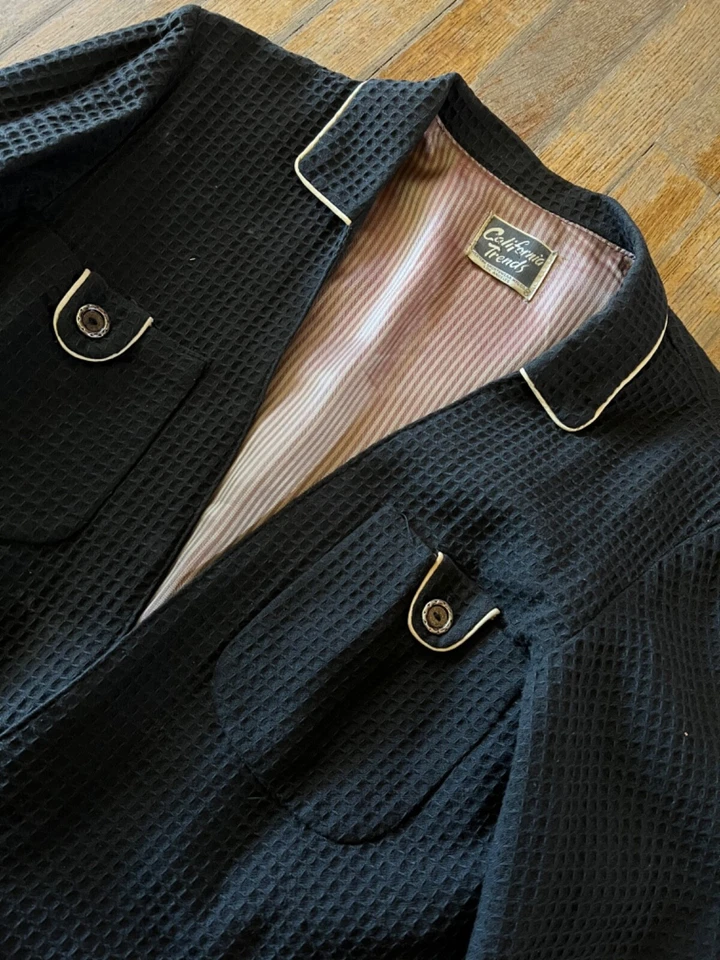 Chaqueta Rockabilly Western Searsucker Piping negra/blanca California años 50 de colección MED Foto 3 de 4