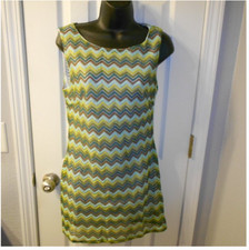 Feline Zig Zag Crochet knit Mini Dress Green Large Women's Sleeveless lined