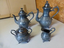 Antik Zinn Kaffekanne Teekanne Zuckerdose Milchk&auml;nnchen von 1899 Zinnkaffeekanne