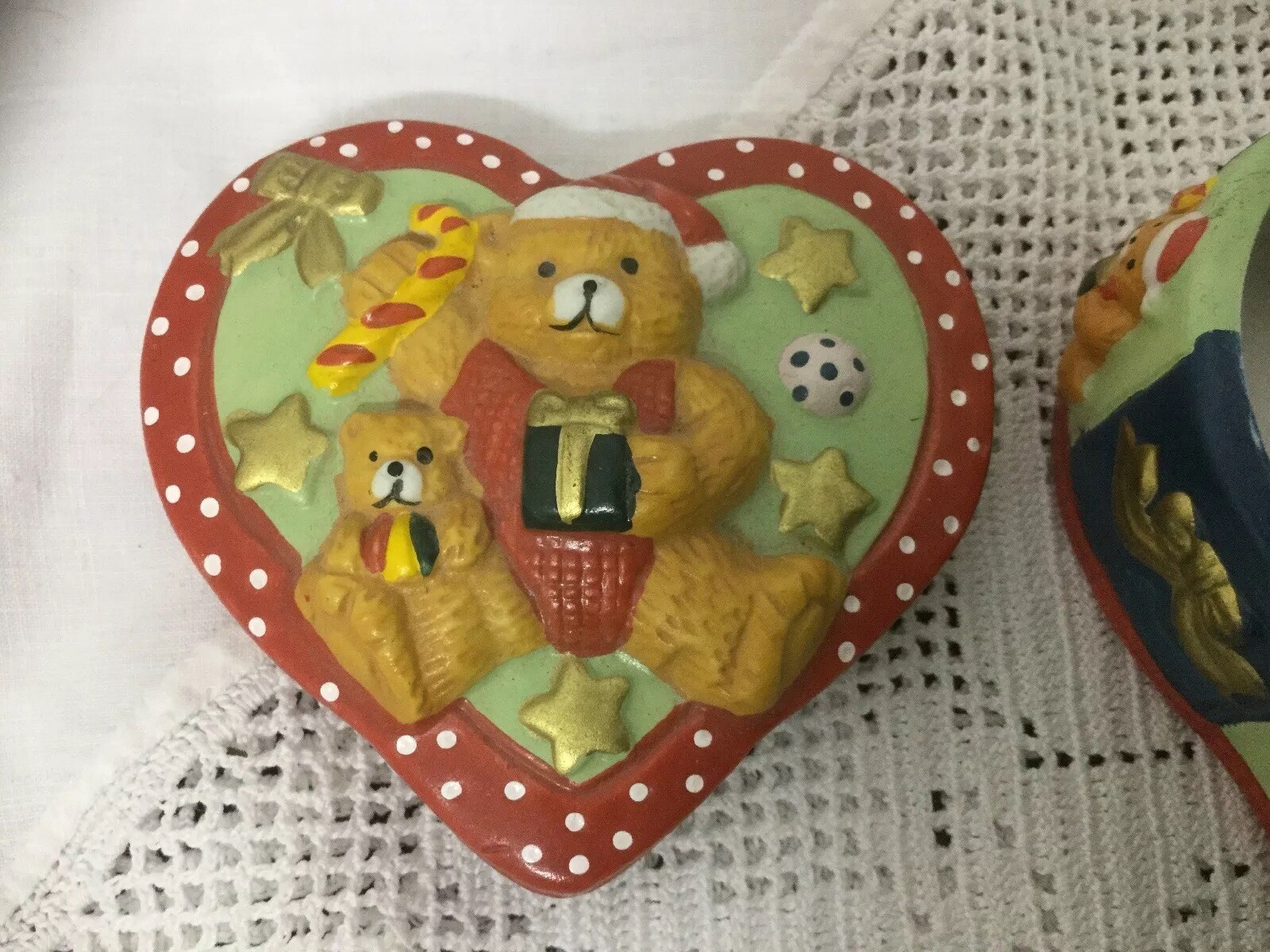 CHRISTMAS TEDDY TRINKET BOX PORCELAIN HEART SHAPED BOX