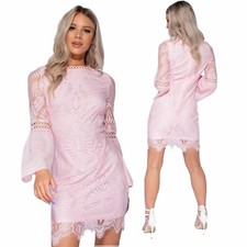 Abito vestito donna fine pizzo romantico cerimonia maniche campana voile nuovo
