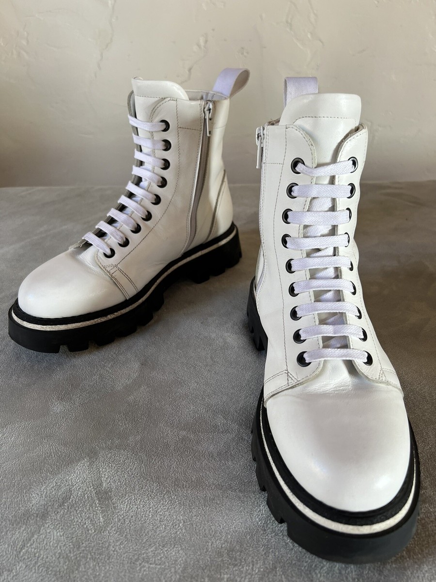 Maison Margiela MM6 White Leather Ankle Combat Boots Size 37 Maison Margiela MM6 White Leather Ankle Combat Boots Size 37