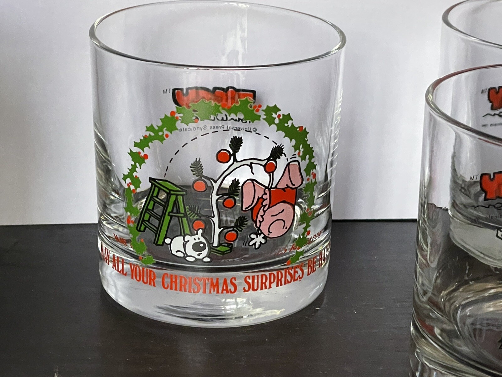 RARE 5 VINTAGE Christmas ZIGGY Antique Barware Tumbler Drinking GLASSES