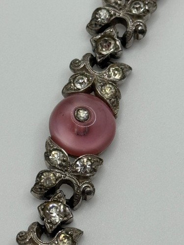 Vintage Trifari Pink Glass Shoe Button Rhinestone Bracelet AS IS - Picture 10 of 23