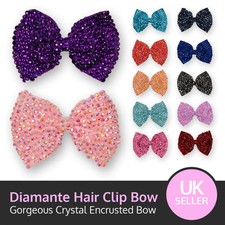 Large Crystal Bow Sparking Diamante Encrusted Hair Clip Grip