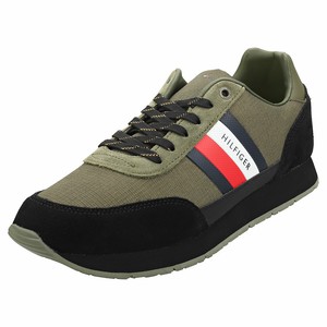tommy hilfiger faux leather suede mix trainer in black