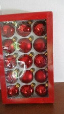 HOLIDAY HOME Set of 15 Red Shiny  Satin 2" GLASS BALL Christmas ORNAMENTS