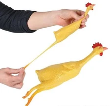STRETCH RUBBER CHICKEN 8" Yellow Bird Flying Toy Stretching Funny Clown Joke Gag