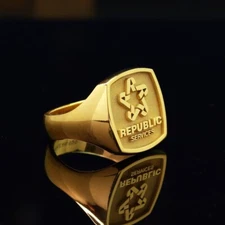 Gold Republic Services Signet Ring, Custom Engraved Logo Ring, Personalized Corp