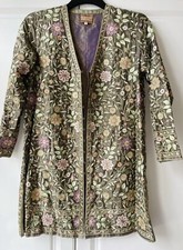 Abu Jani Sandeep Khosla Couture Silk Embroidered Outfit Kaftan Saree Coat Xl 14