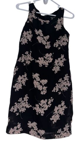 Vintage Michael B Petites Mini Dress Sz 0P Black Pink Floral Y2K 90s Sleeveless