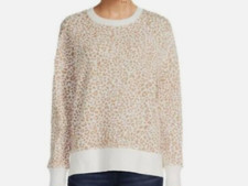 Time and Tru Womens Crewneck Sweatshirt with High-Low Hem Leopard Print Size S