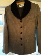 Together Hacking Style Brown Jacket - Velvet Collar & Belted Pleated Bustle Sz10