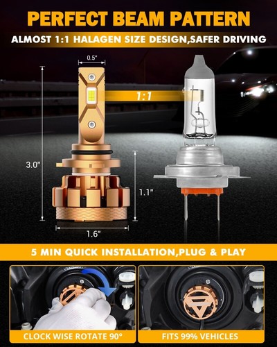 Auxbeam 9006 HB4 LED Headlight Bulbs Kit Low Beam 14000LM Bright White 6000K - Foto 6 di 12