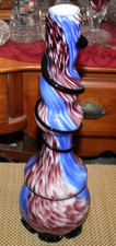 TALL Blown Glass Abstract Art Vase Blue Brown Swirl Colors Black Glass Band
