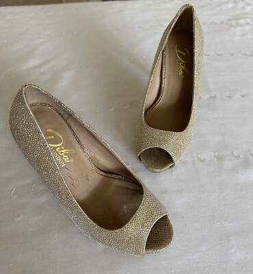 Diba London Pumps Platforms, Open Toe Women’s Size 7M Glitter Beige