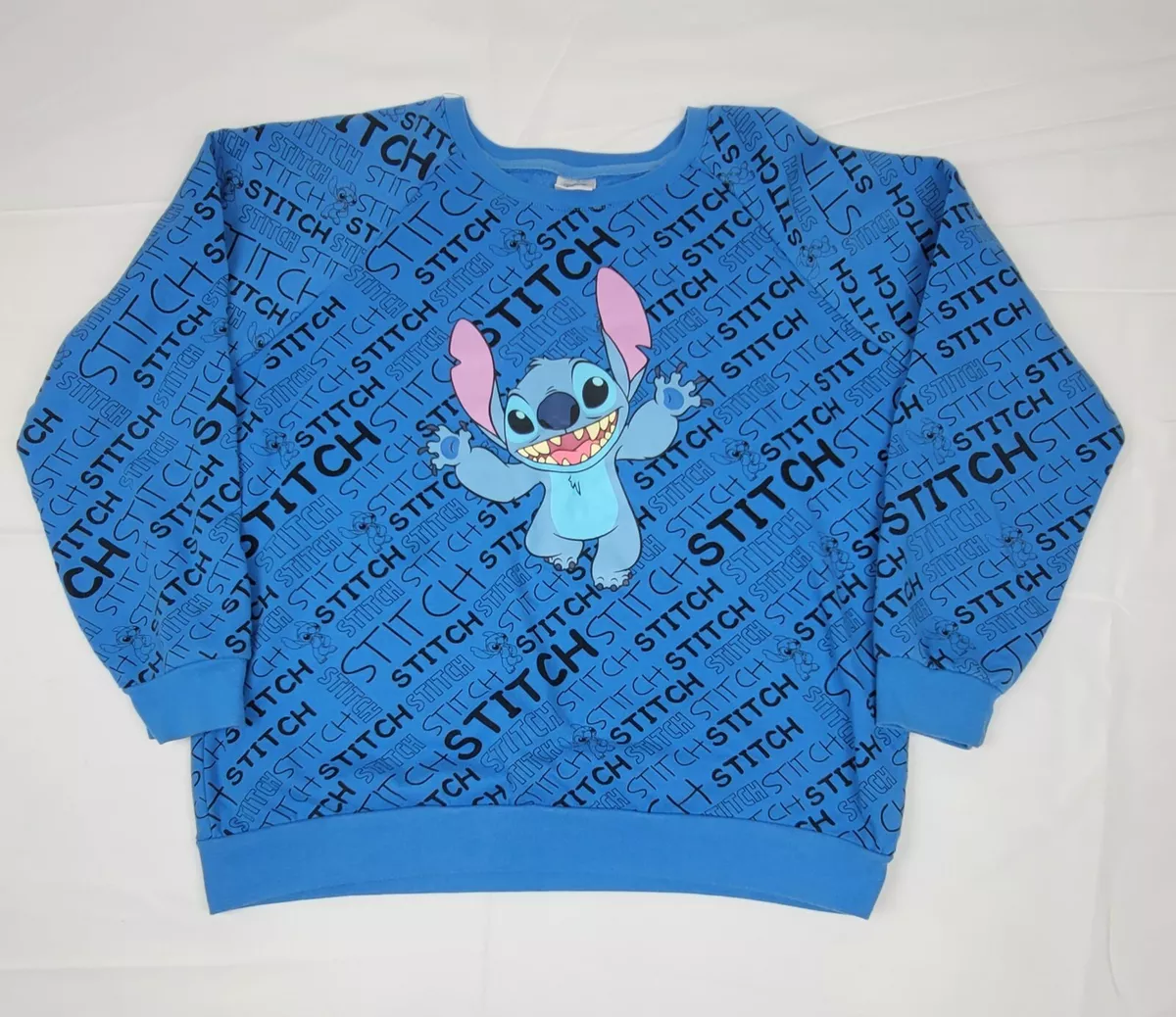 Disney Stitch Sweater Sweatshirt Blue All Over Print Womens Size XL (15/17)