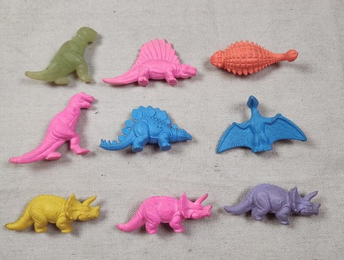 Menge 9 Diener Dinosaurier Vintage Neuheit Radiergummi Spielzeug 1980 T Rex Triceratops