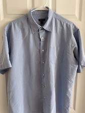 Van Heusen Shirt Button-Up Short Sleeve Blue Plaid Size XL 17-17.5
