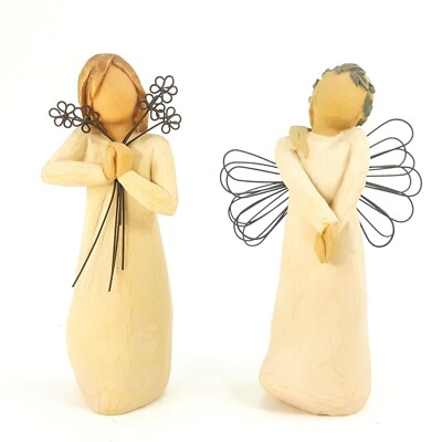 Willow Tree Angel Figurine Set 3 Friendship Wire Flowers & Celebrate Wire Wings