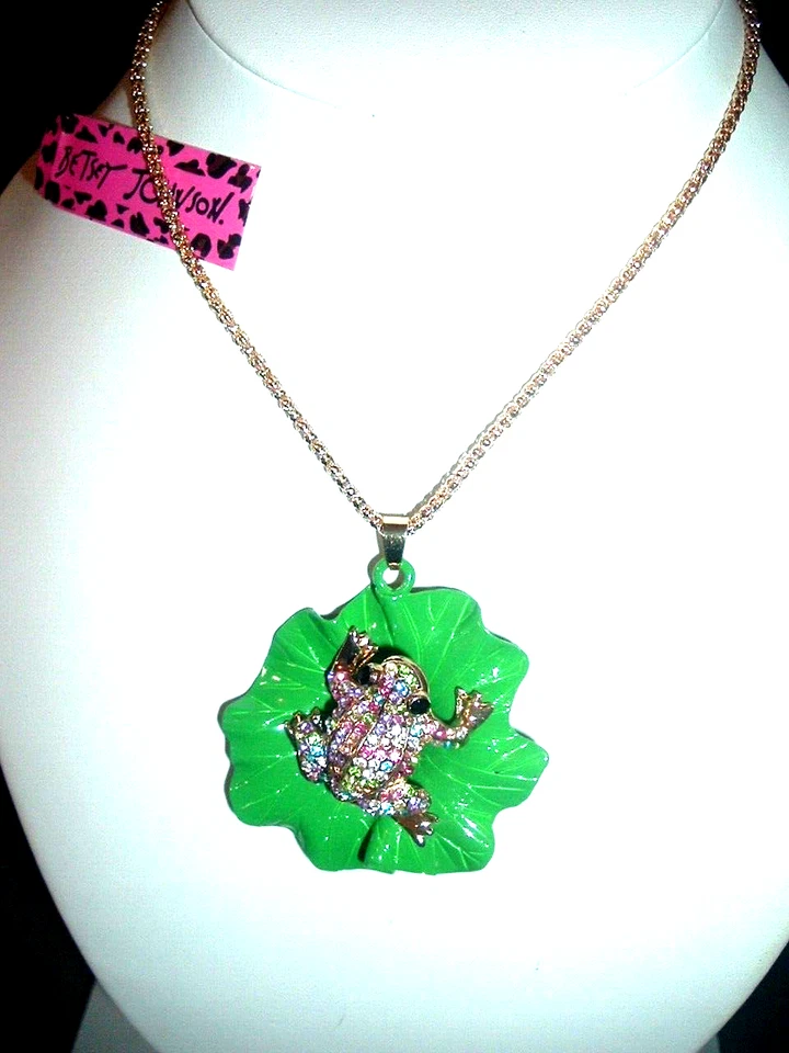 COLLAR Betsey Johnson Multicolor Imitación Pavé Cristal Verde Esmalte RANA Dorado Foto 4 de 4