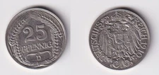 25 Pfennig Nickel Coin Empire 1910 D XF (166772)