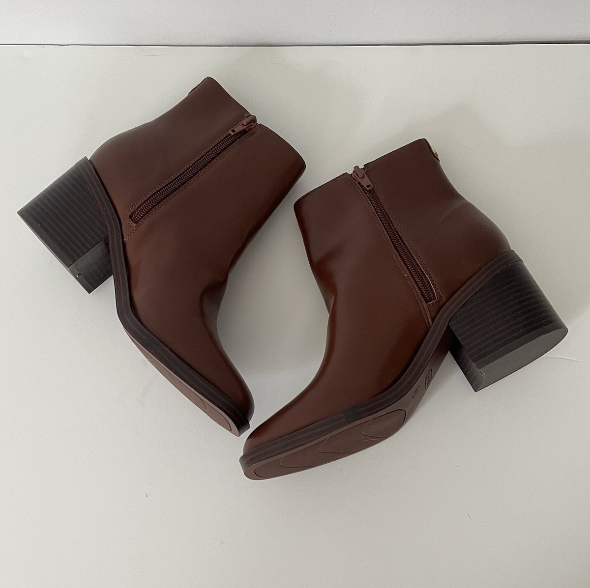 Nine West Amatto Boots Womens 7M Brown Ankle Side Zip Heeled