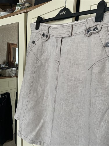 E-VIE Preloved Light Beige Ramie A-Line Ladies Midi Skirt UK Size 14 - Picture 2 of 8