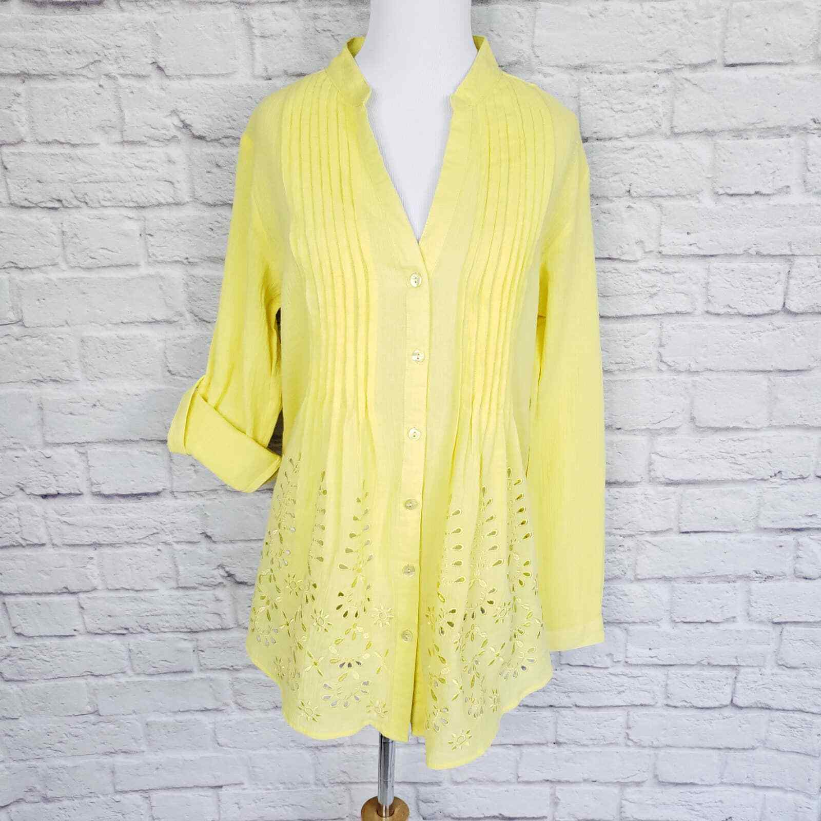 Soft Surroundings Yellow Glam Cotton Gauze Top Button… Gem