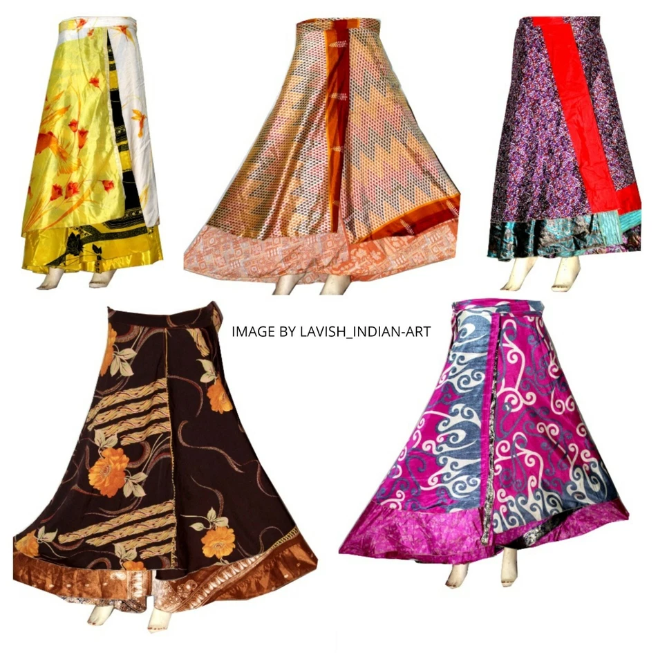 Lote al por mayor de 12 piezas falda mujer envolvente falda de seda vintage falda larga india Foto 2 de 4