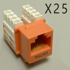 25 Pack Lot - CAT5e Keystone RJ45 110 Punch Down Keystone Snap-In Jack - Orange