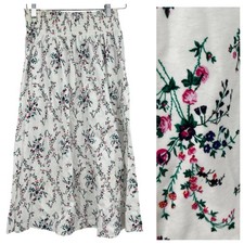 VINTAGE Talbots white floral flower pull on 100 cotton flowy midi skirt small