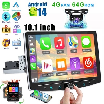 360° Rotatable 10'' Car Stereo Apple Carplay Android Auto GPS Wifi Radio Camera