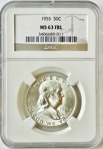 1955 Franklin Half Dollar 50c Silver US Mint Coin NGC MS63 FBL