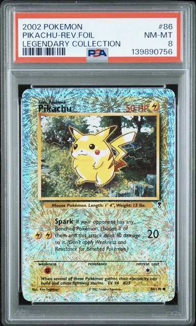 Pokemon 2002 Legendary Collection Pikachu 86/110 Reverse Holo PSA 8 English